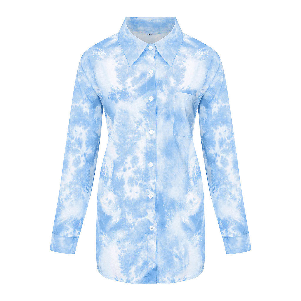 Damen Langarmhemd im kreativen Batikdesign mit Knopfleiste WW