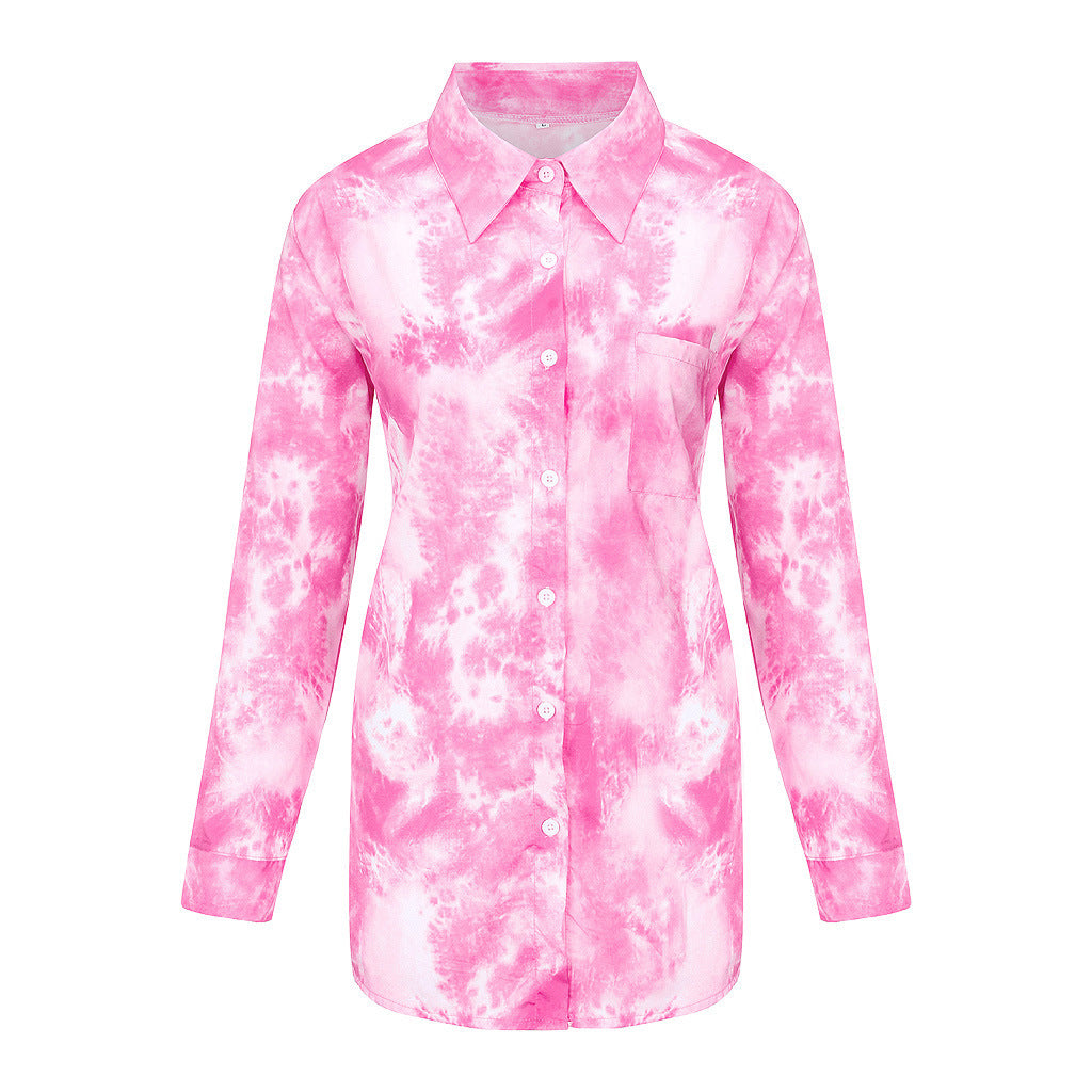 Damen Langarmhemd im kreativen Batikdesign mit Knopfleiste WW