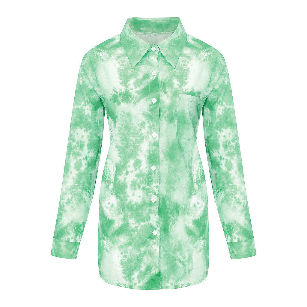 Damen Langarmhemd im kreativen Batikdesign mit Knopfleiste WW