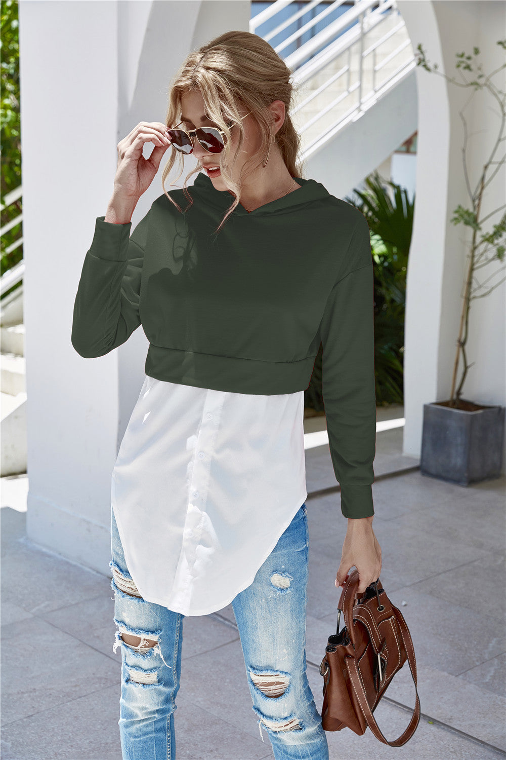 Damen Modischer Longpulli mit Hemddetails WW