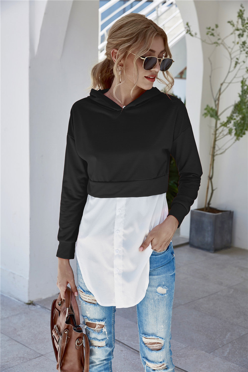 Damen Modischer Longpulli mit Hemddetails WW
