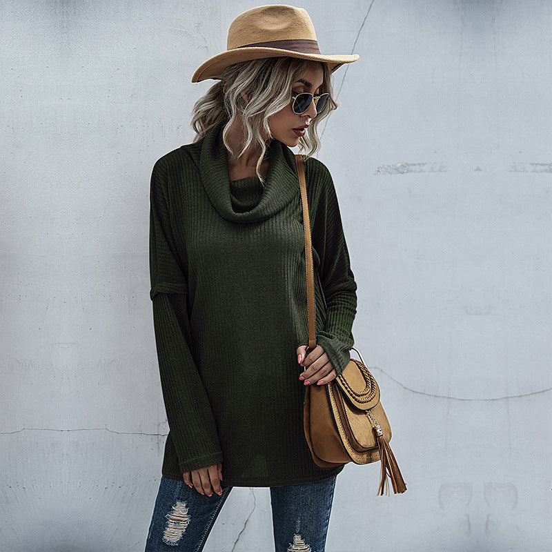 Damen modischer Oversized Pullover mit weitem Kragen und Rippstruktur WW