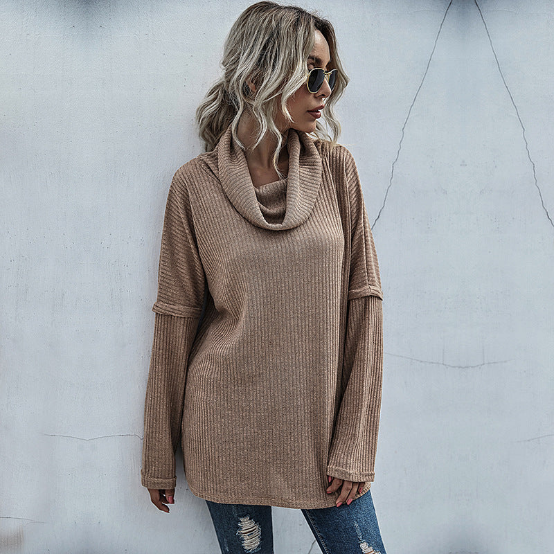 Damen modischer Oversized Pullover mit weitem Kragen und Rippstruktur WW