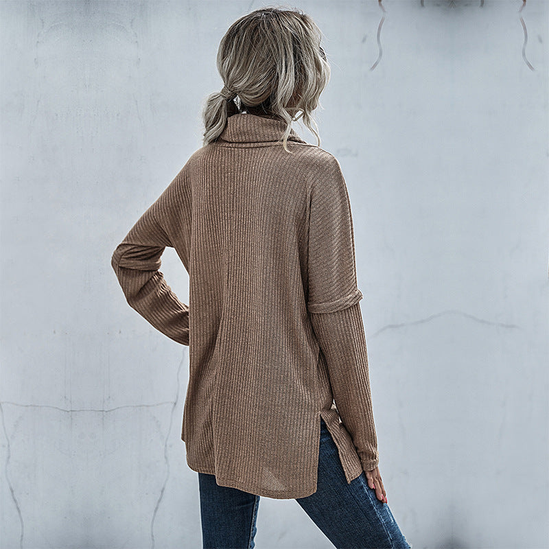 Damen modischer Oversized Pullover mit weitem Kragen und Rippstruktur WW