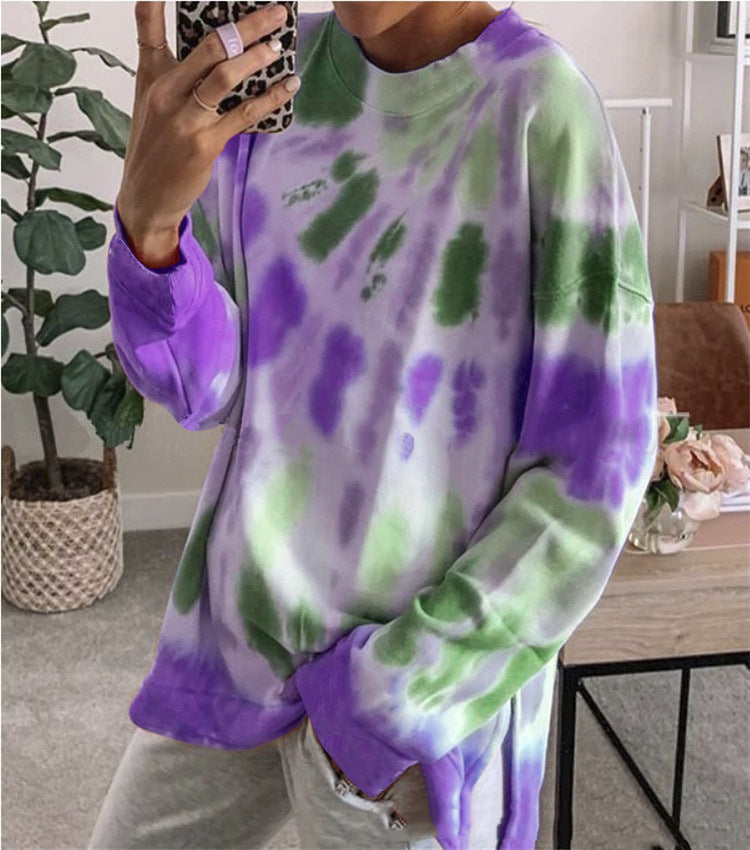 Damen stylishes Batik-Sweatshirt mit lockerer Passform und Rundhalsausschnitt WW
