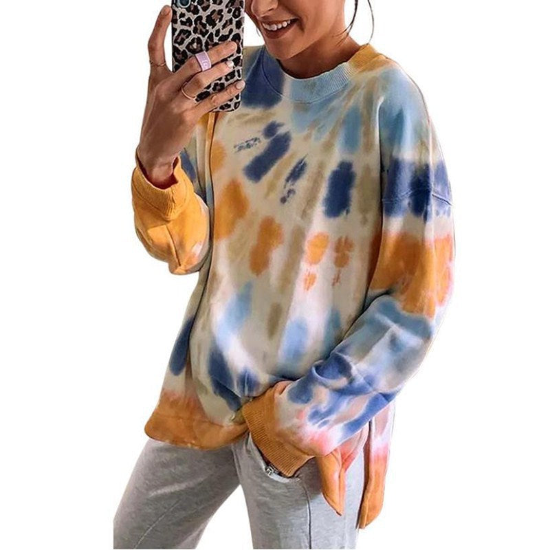 Damen stylishes Batik-Sweatshirt mit lockerer Passform und Rundhalsausschnitt WW