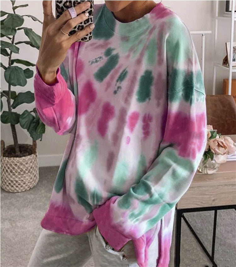Damen stylishes Batik-Sweatshirt mit lockerer Passform und Rundhalsausschnitt WW