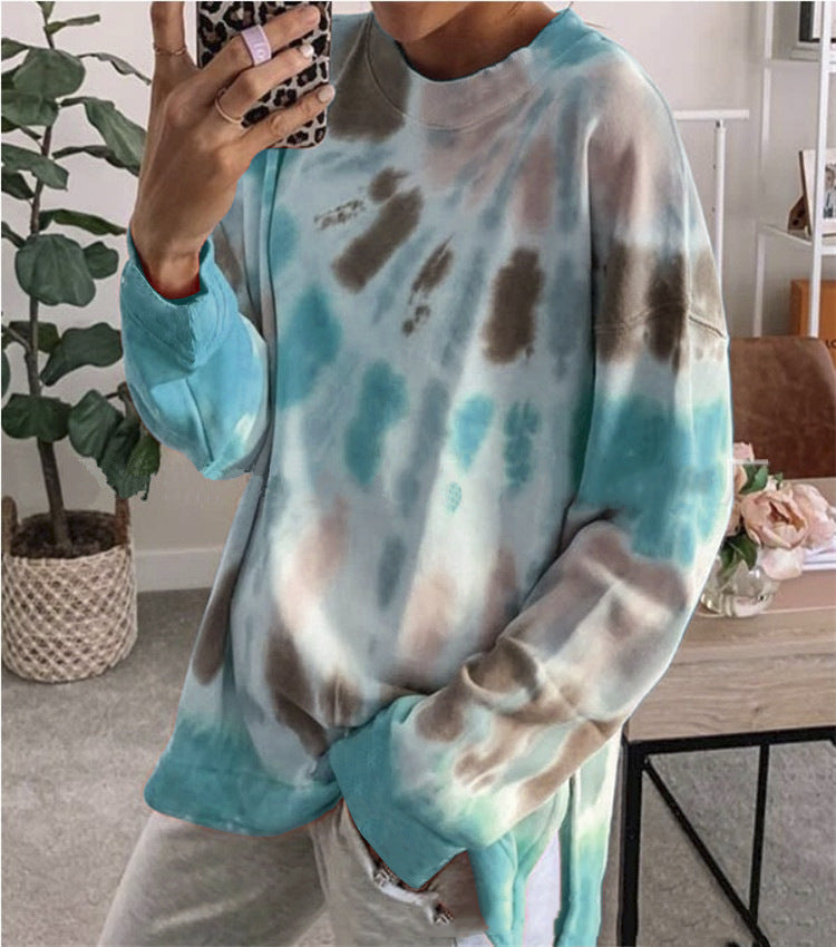 Damen stylishes Batik-Sweatshirt mit lockerer Passform und Rundhalsausschnitt WW