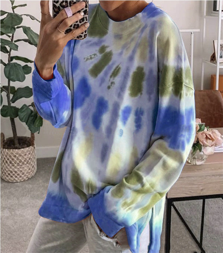 Damen stylishes Batik-Sweatshirt mit lockerer Passform und Rundhalsausschnitt WW