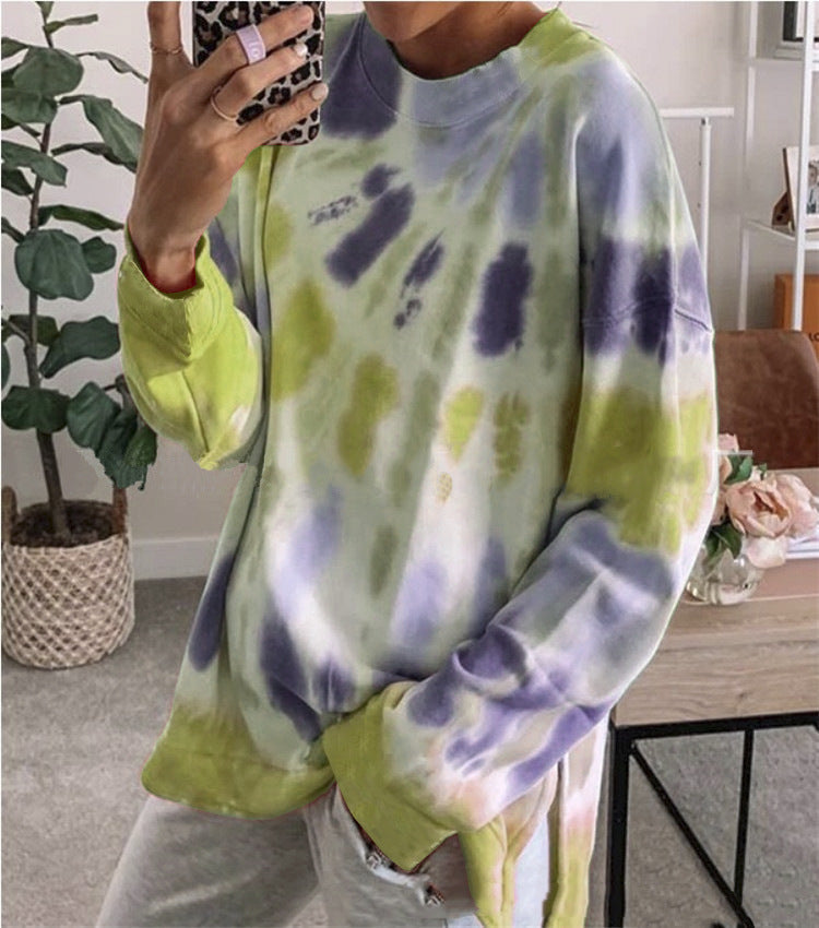 Damen stylishes Batik-Sweatshirt mit lockerer Passform und Rundhalsausschnitt WW