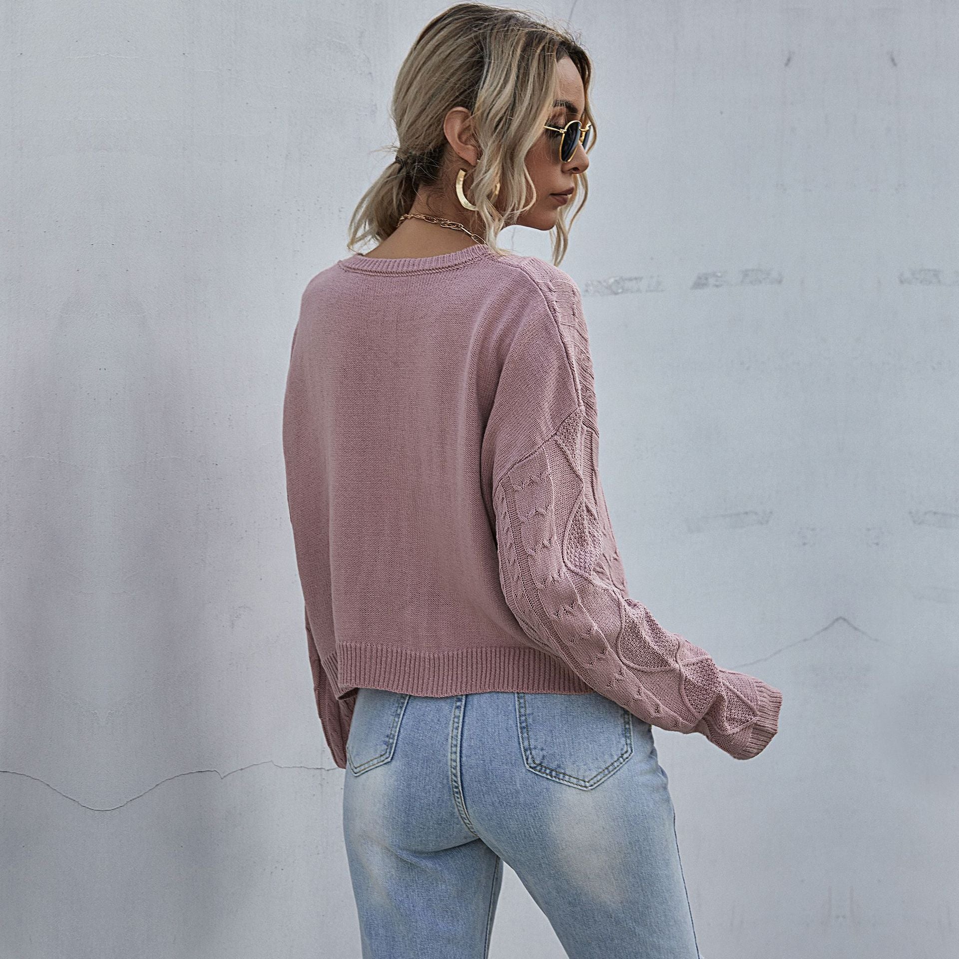 Damen lässiger Strickpullover mit exklusivem Zopfdesign WW