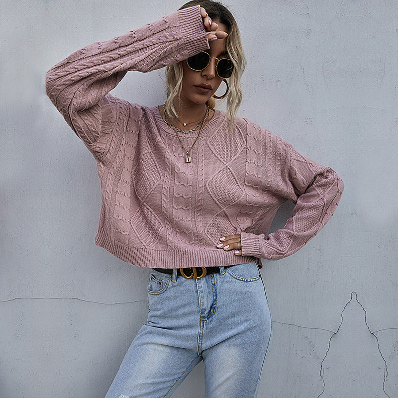 Damen lässiger Strickpullover mit exklusivem Zopfdesign WW