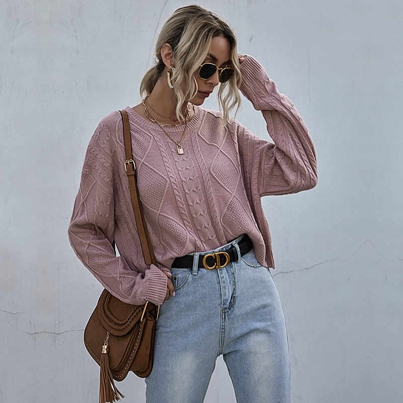 Damen lässiger Strickpullover mit exklusivem Zopfdesign WW