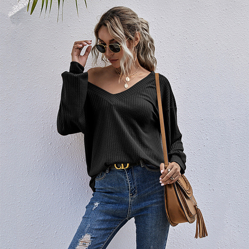Damen lässiger V-Ausschnitt Pullover mit oversized Schnitt WW