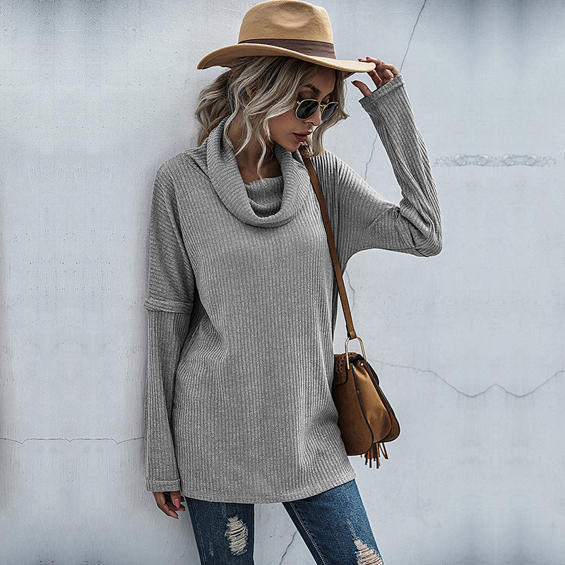 Damen modischer Oversized Pullover mit weitem Kragen und Rippstruktur WW