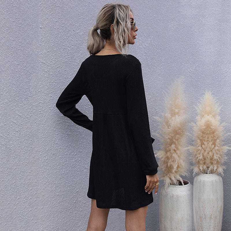 Damen Strickkleid mit durchgehendem Knopfverschluss und praktischen Taschen WW