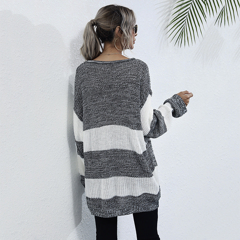 Damen lässiger Strickpullover mit modischem Streifenmuster und komfortablem Schnitt WW