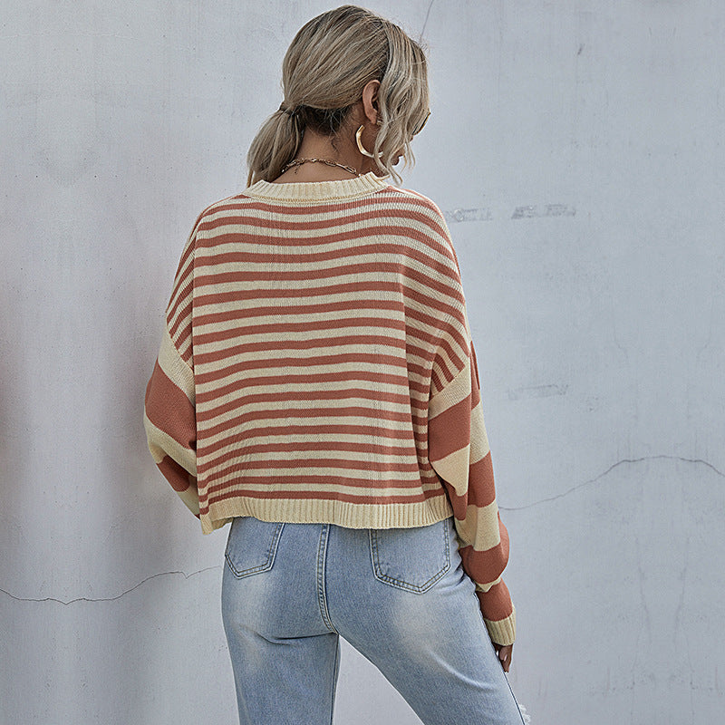 Damen lässiger Oversized Pullover mit Streifenmuster und weiten Ärmeln WW