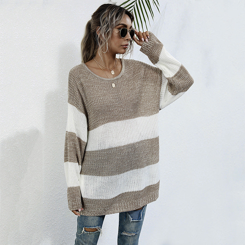 Damen lässiger Strickpullover mit modischem Streifenmuster und komfortablem Schnitt WW