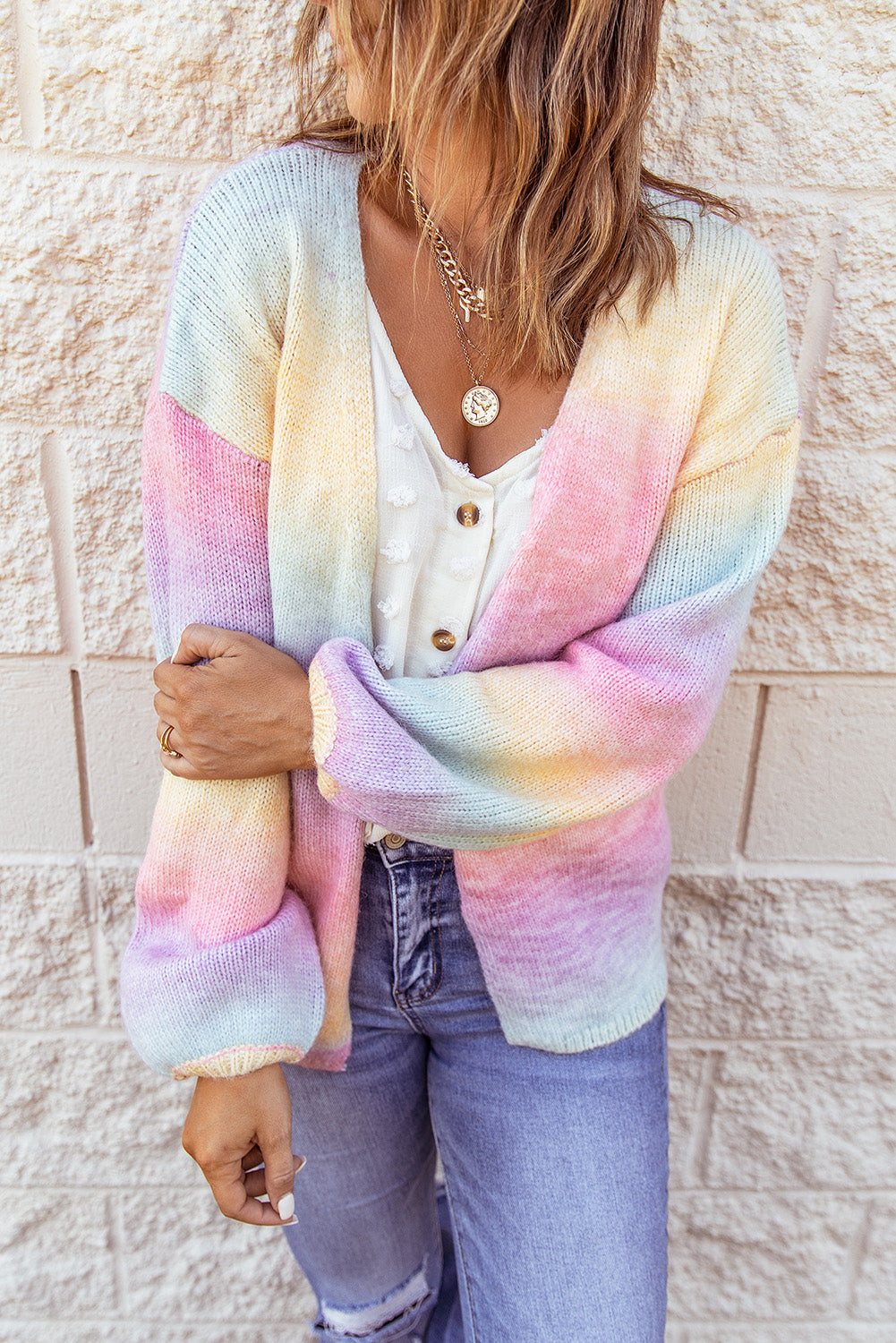 WW | Gradient Offene Vorderseite Fallendes Schulter Cardigan