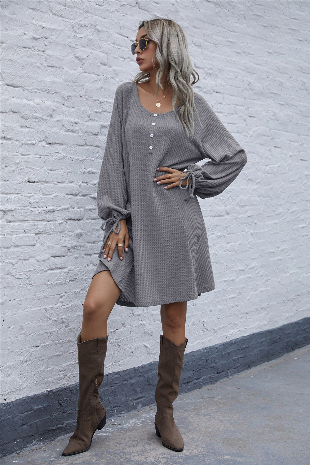 Damen lässiges Waffel-Pulloverkleid WW