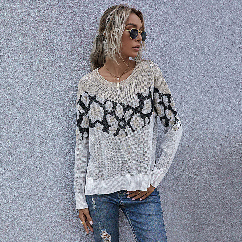 Damen stylischer Strickpullover mit einzigartigem Muster und weiten Ärmeln WW