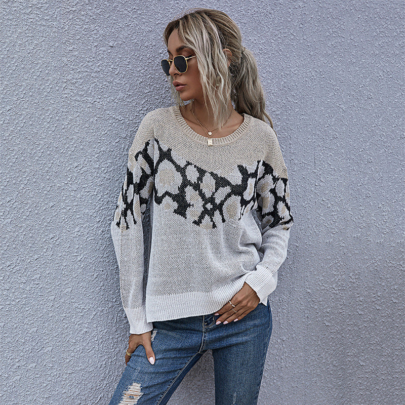 Damen stylischer Strickpullover mit einzigartigem Muster und weiten Ärmeln WW