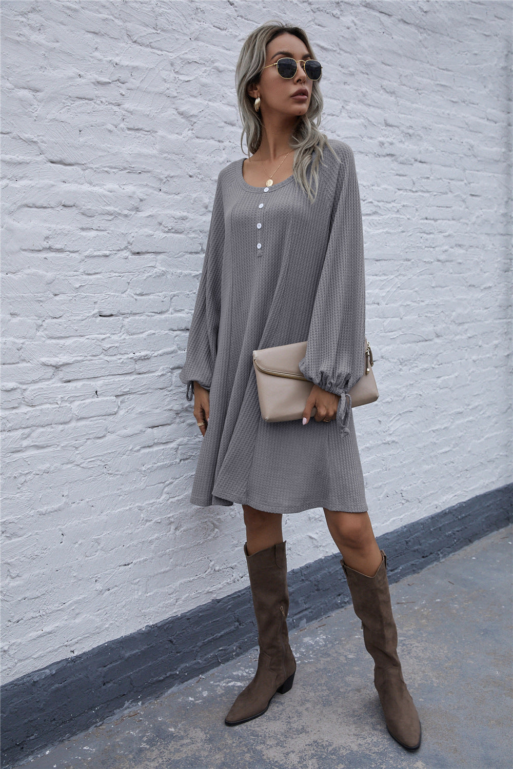 Damen lässiges Waffel-Pulloverkleid WW