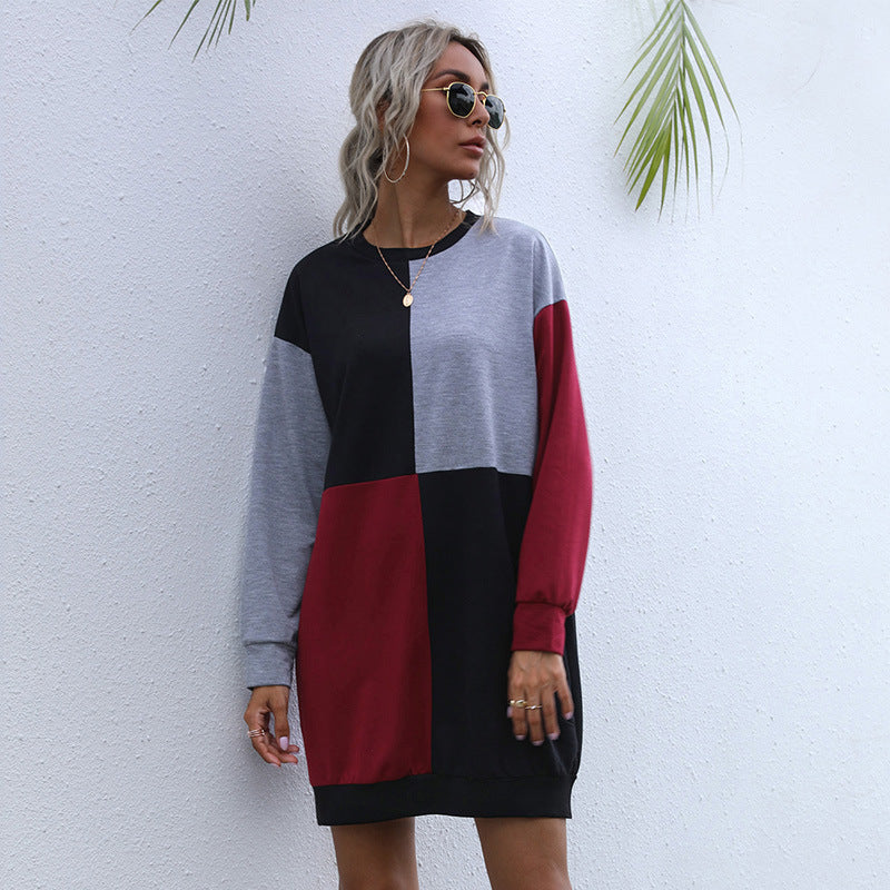 Damen Freizeitkleid mit modischem Farbblockdesign und komfortablem Schnitt WW