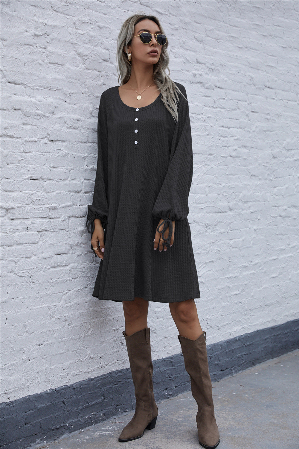Damen lässiges Waffel-Pulloverkleid WW