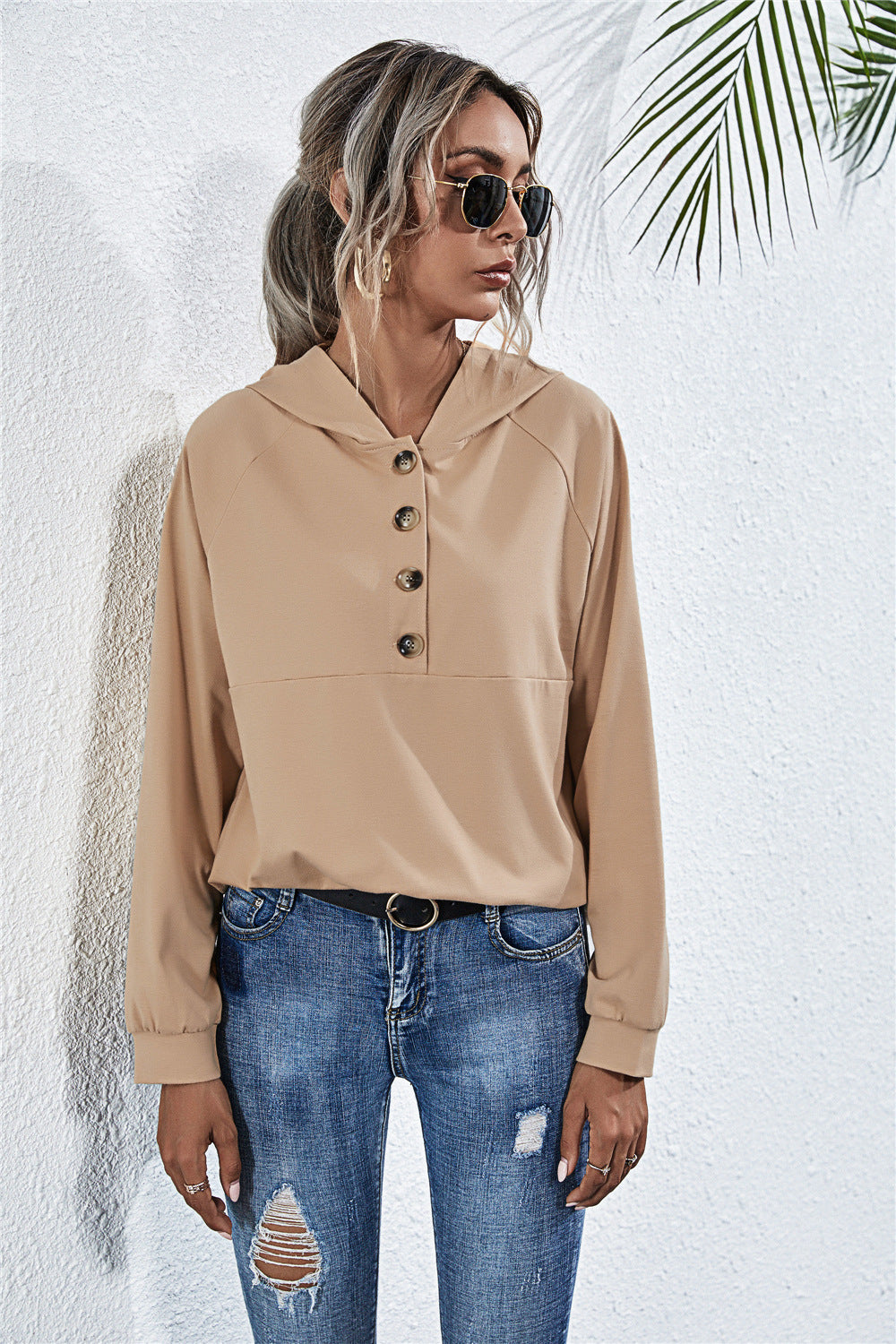 Damen Sportliche Kapuzenbluse WW