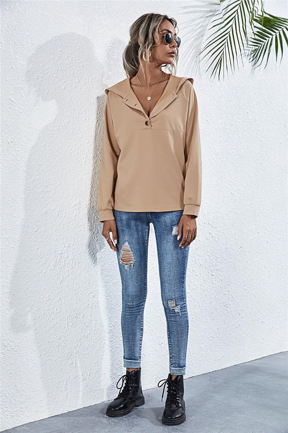Damen Sportliche Kapuzenbluse WW