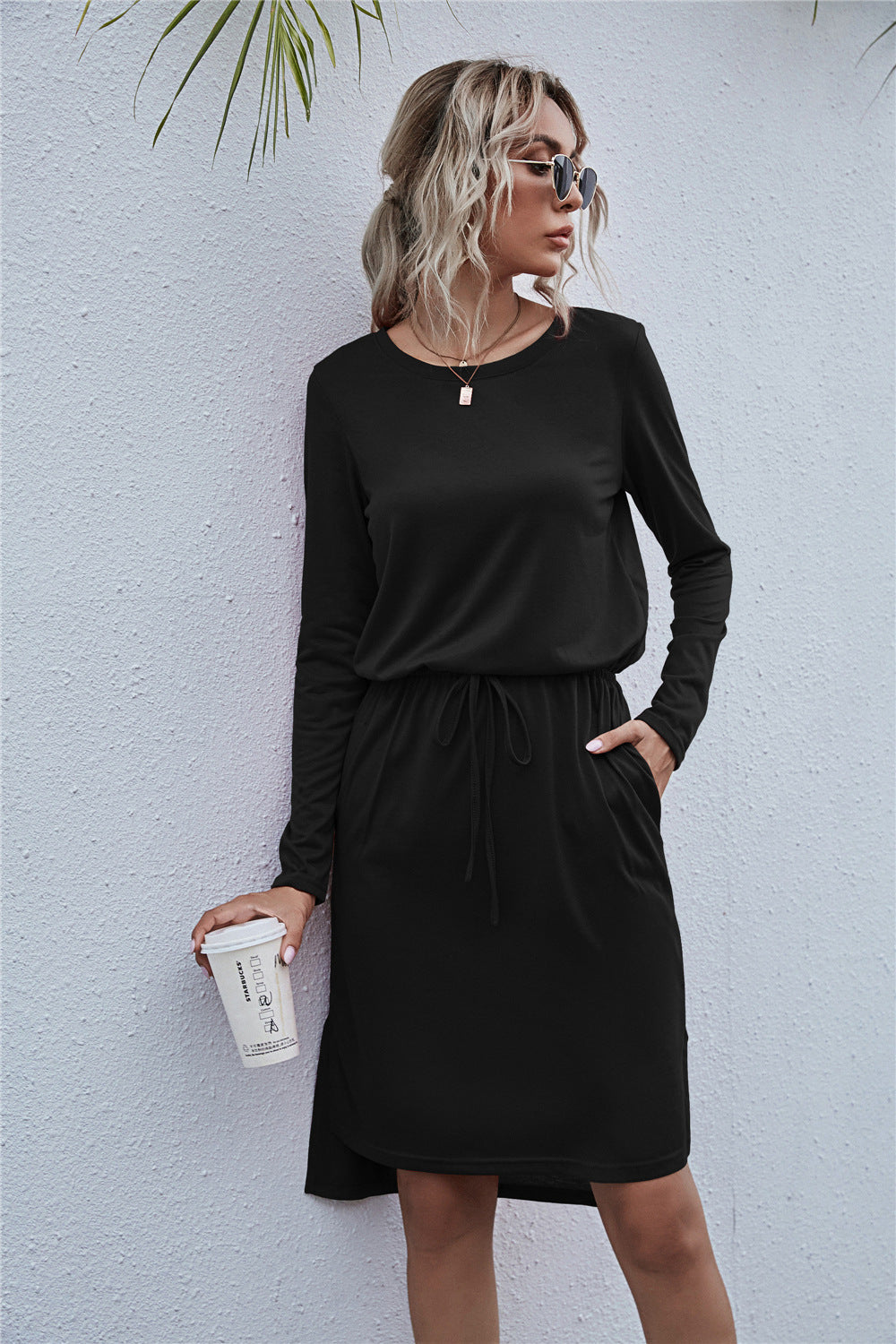 Damen Midi-Kleid mit langem Arm und tailliertem Schnitt WW