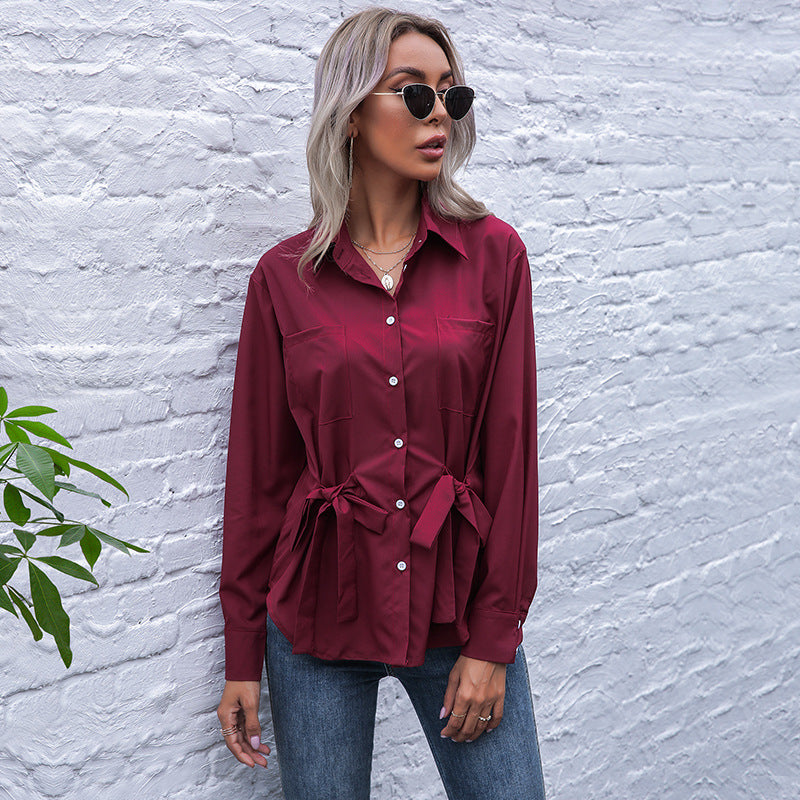 Damen Hemdbluse mit dekorativen Bindebändern und eleganten Details WW