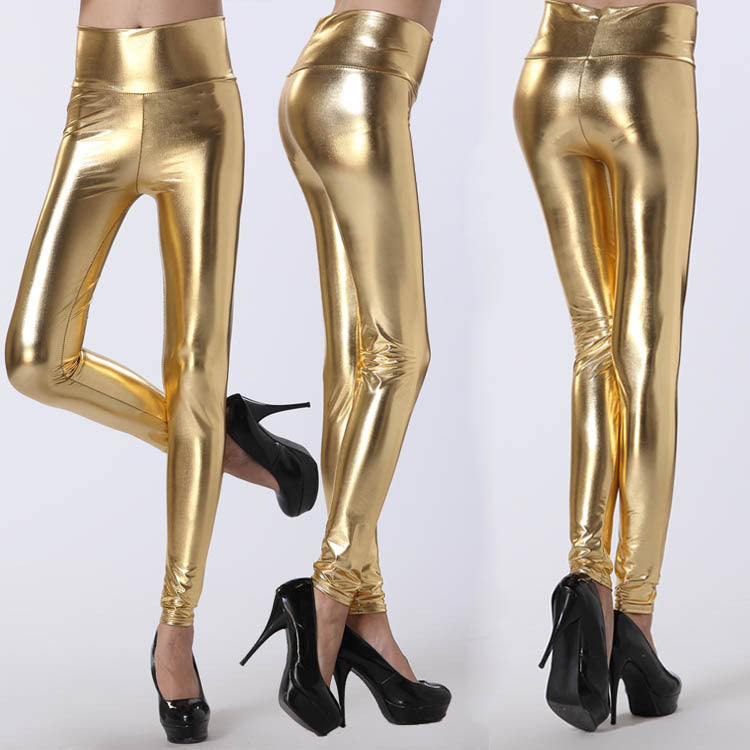Damen Glänzende Leggings im schimmernden Look mit hoher Taille und figurformendem Effekt WW