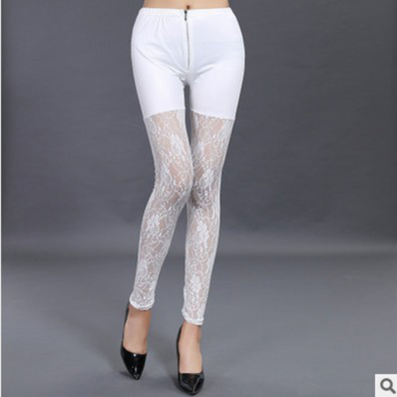 Damen Leggings mit eleganten Spitzen-Details und hohem Bund WW