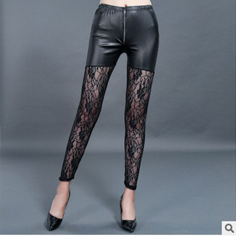 Damen Leggings mit eleganten Spitzen-Details und hohem Bund WW