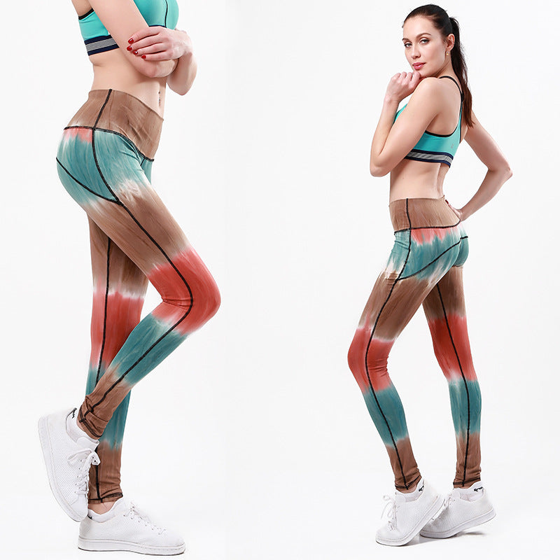 Damen Sportleggings mit hohem Bund und einzigartigem Batikmuster WW