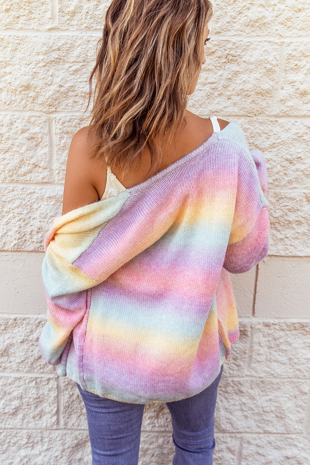 WW | Gradient Offene Vorderseite Fallendes Schulter Cardigan