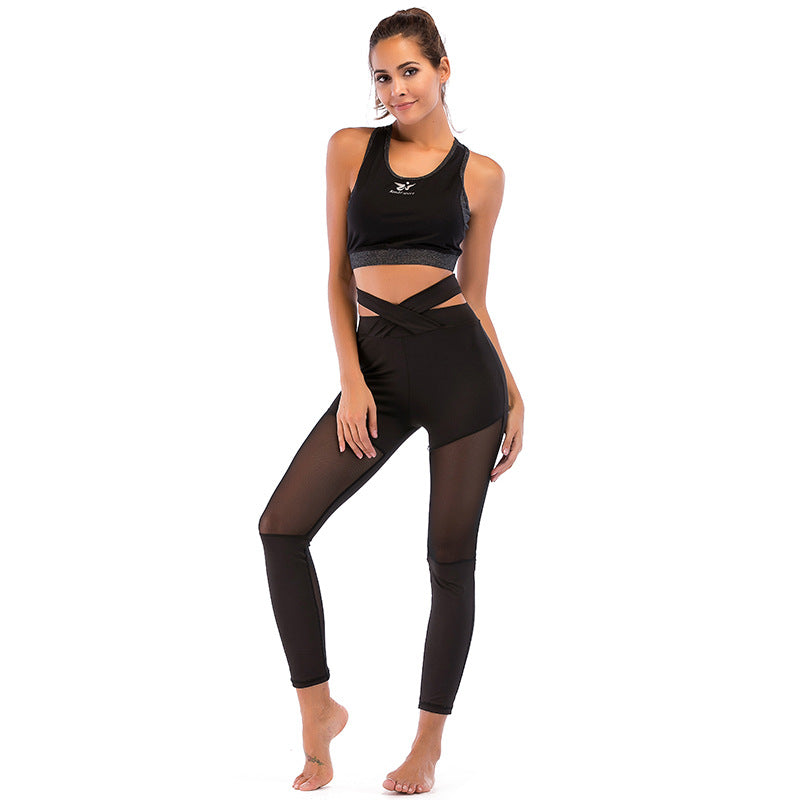 Damen Sportliches High-Waist Leggings-Set mit Mesh-Einsätzen WW