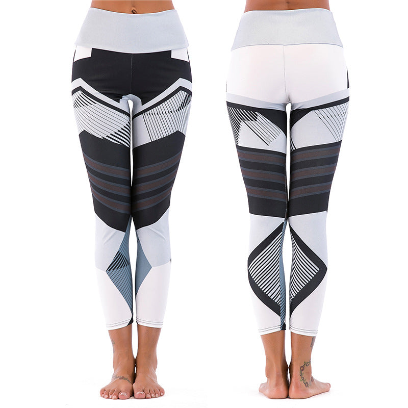 Damen Sportleggings mit hoch sitzendem Bund und stilvollem geometrischen Design WW