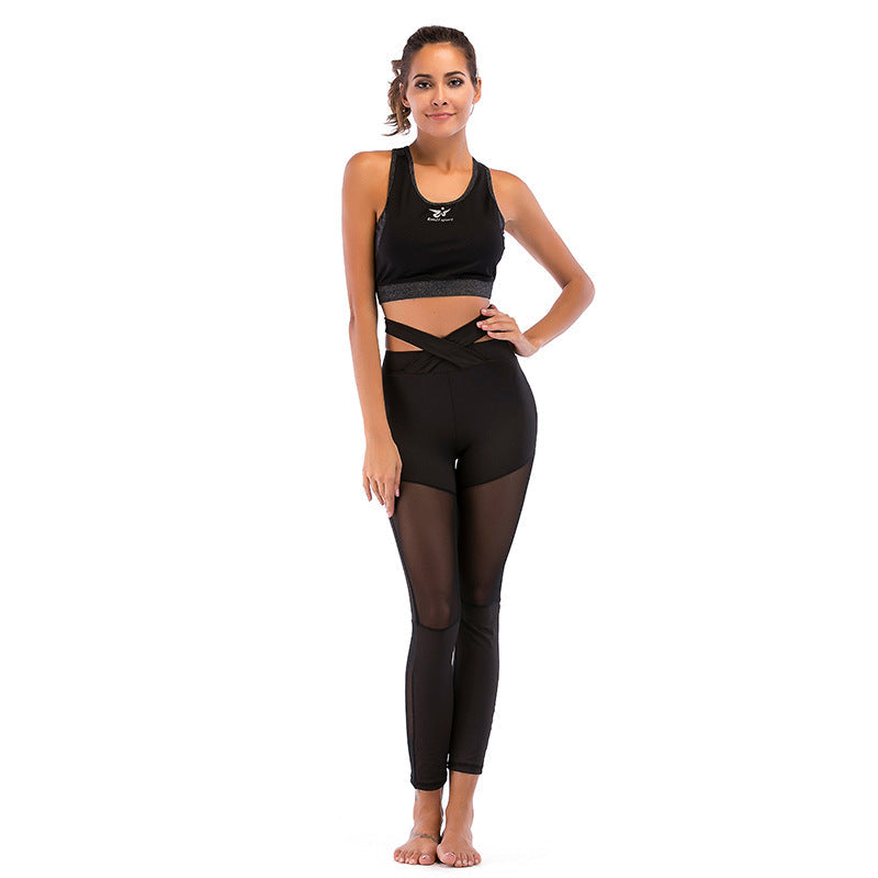 Damen Sportliches High-Waist Leggings-Set mit Mesh-Einsätzen WW