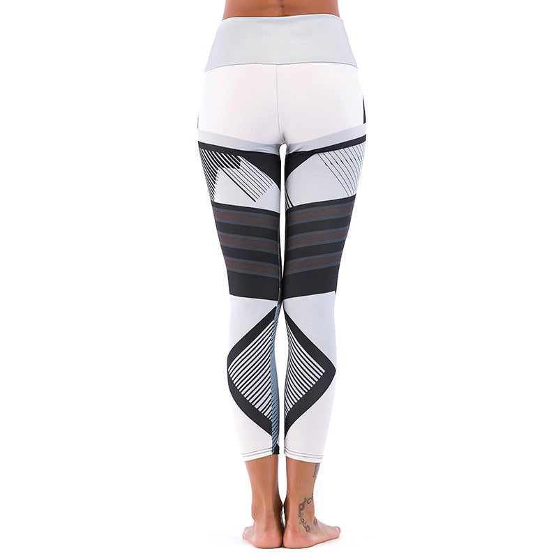 Damen Sportleggings mit hoch sitzendem Bund und stilvollem geometrischen Design WW