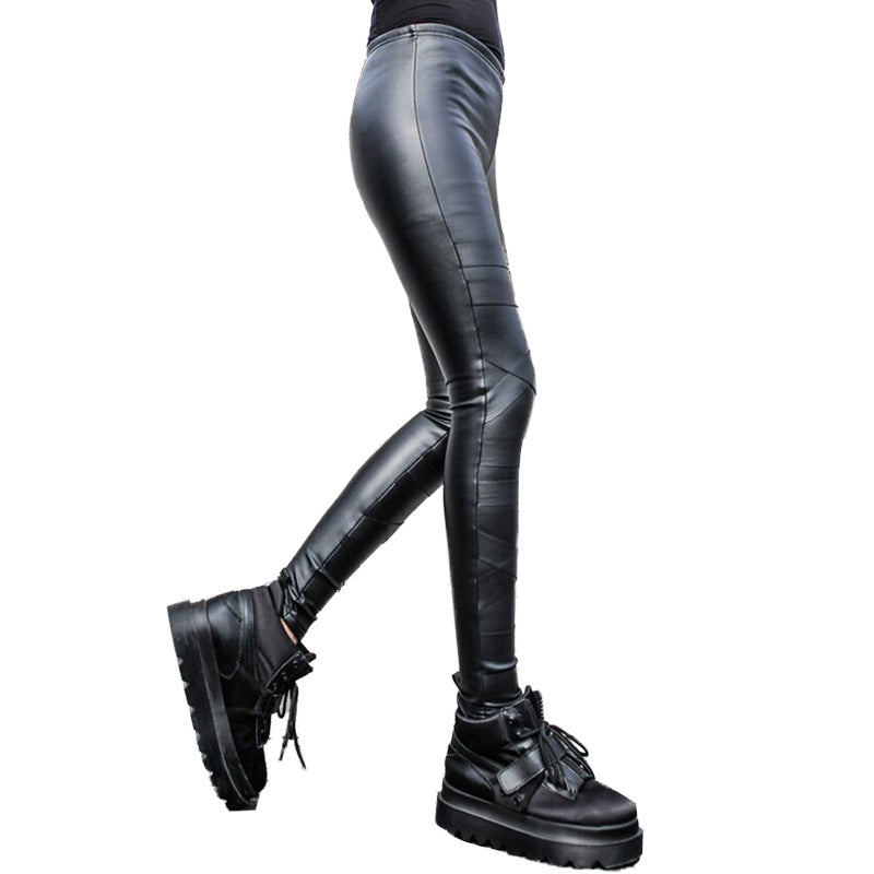 Damen Leggings im modischen Lederlook mit strukturierten Nähten WW