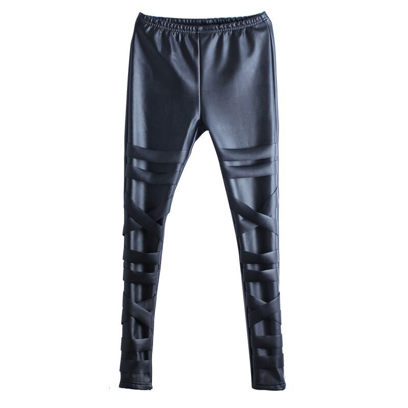 Damen Leggings im modischen Lederlook mit strukturierten Nähten WW