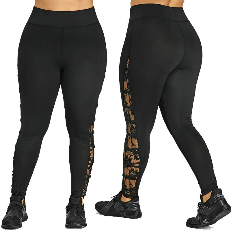 Damen Funktionale Sportleggings mit Spitzenelementen WW