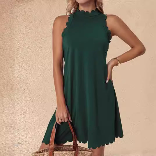 Damen ärmelloses Kleid mit Struktur und dekorativem Kragen WW