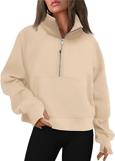 Damen sportlicher Hoodie mit kurzem Reißverschluss und praktischer Kängurutasche WW