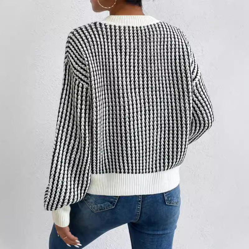 Damen lässiger Strickpullover mit voluminösen Ärmeln und strukturiertem Muster WW