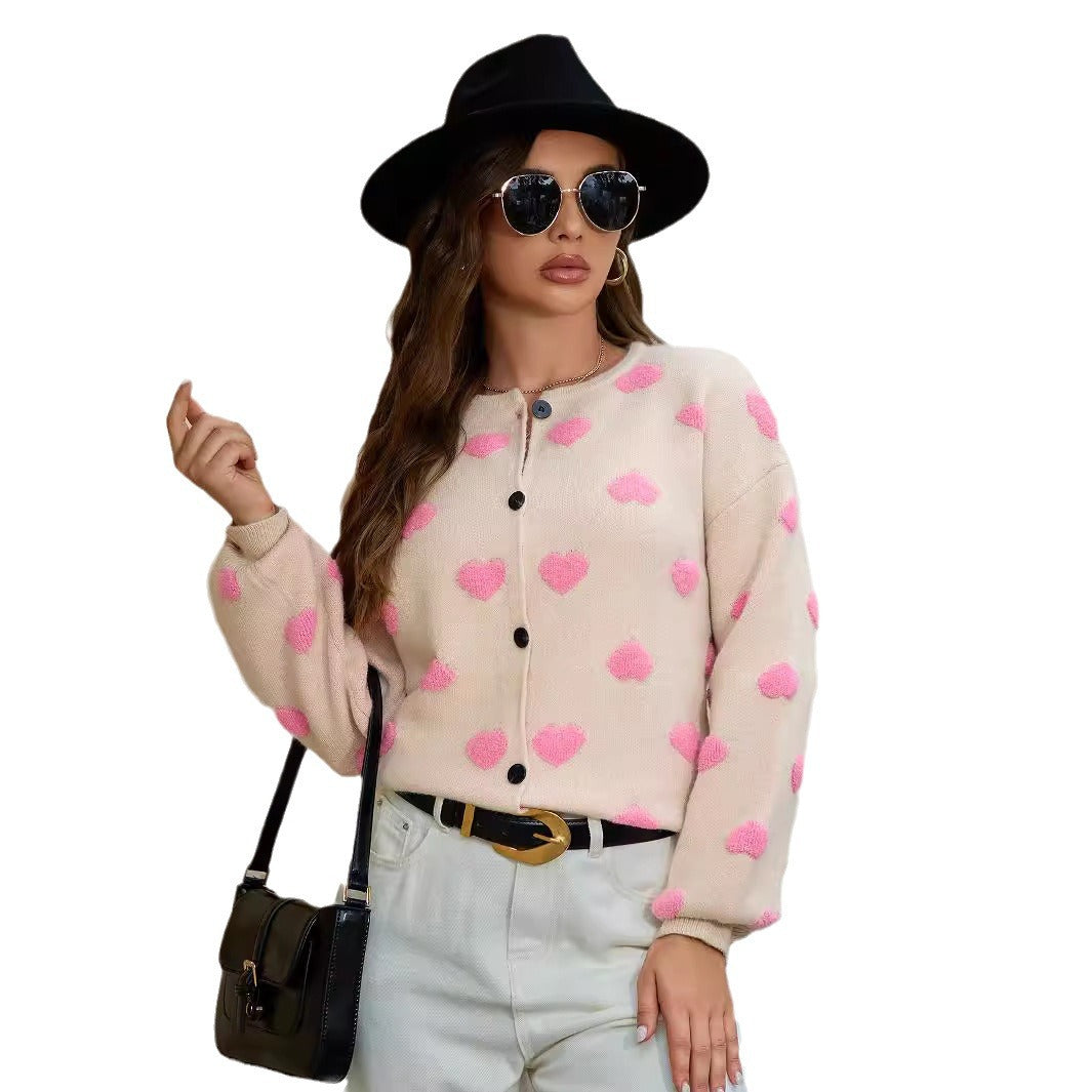 Damen Strickjacke mit Herzmotiv und Knopfdetails WW
